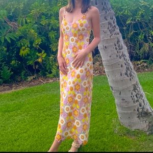 ZARA FLORAL CROCHET PINK AND ORANGE MIDI DRESS